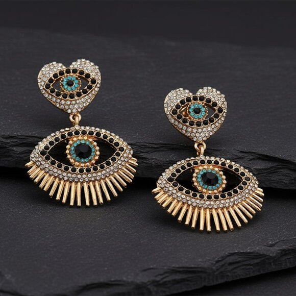 Chandelier Diamond 14K (or 18k upon request) Yellow Gold Eye Drop Earrings - Picture 4 of 4